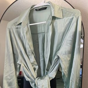 Zara Sea Green Satin Blouse